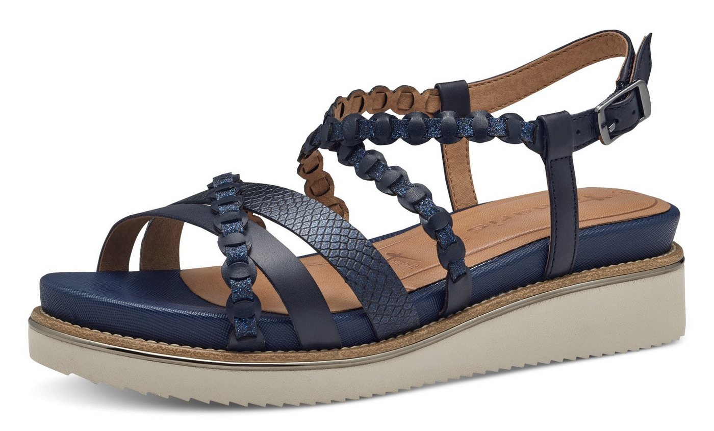 tamaris Keilsandalette, Riemchensandale, Sommerschuh mit verstellbarer Schnalle (blau)