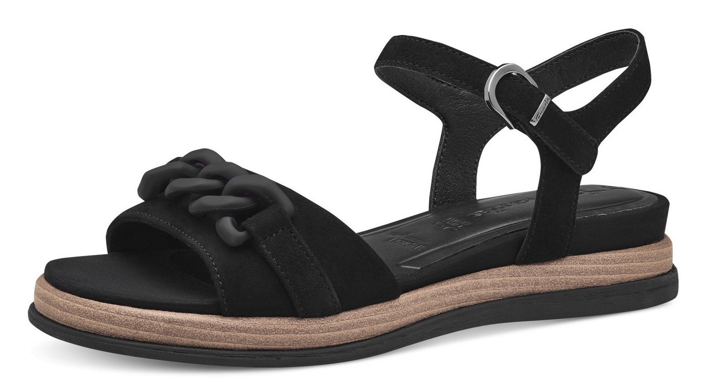 tamaris Keilsandalette, Sommerschuh, Riemchensandale mit mattierter Zierkette