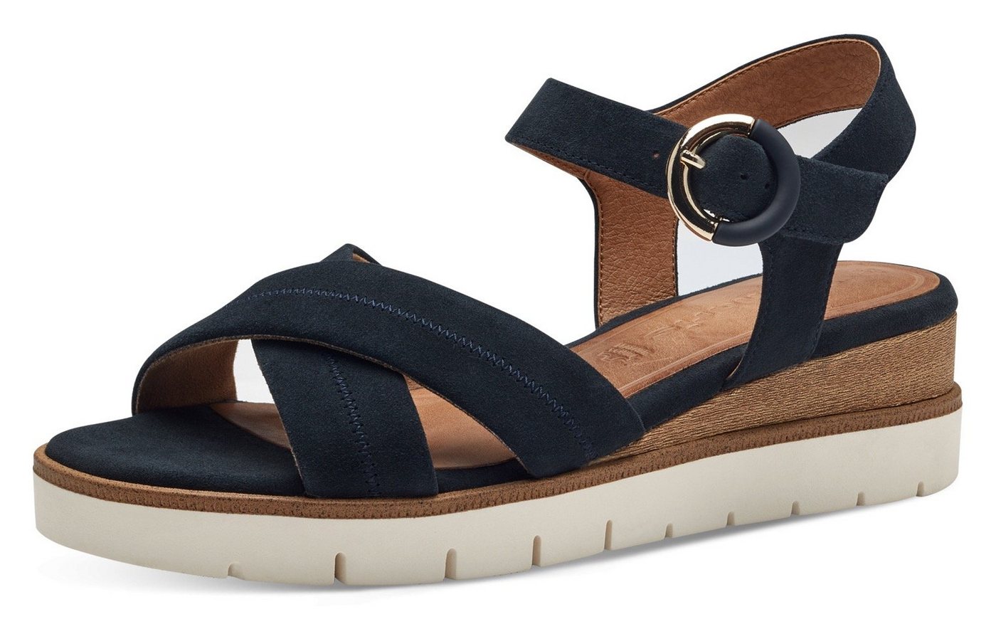 tamaris Keilsandalette, Sommerschuh, Riemchensandale mit Ziernähten (blau)