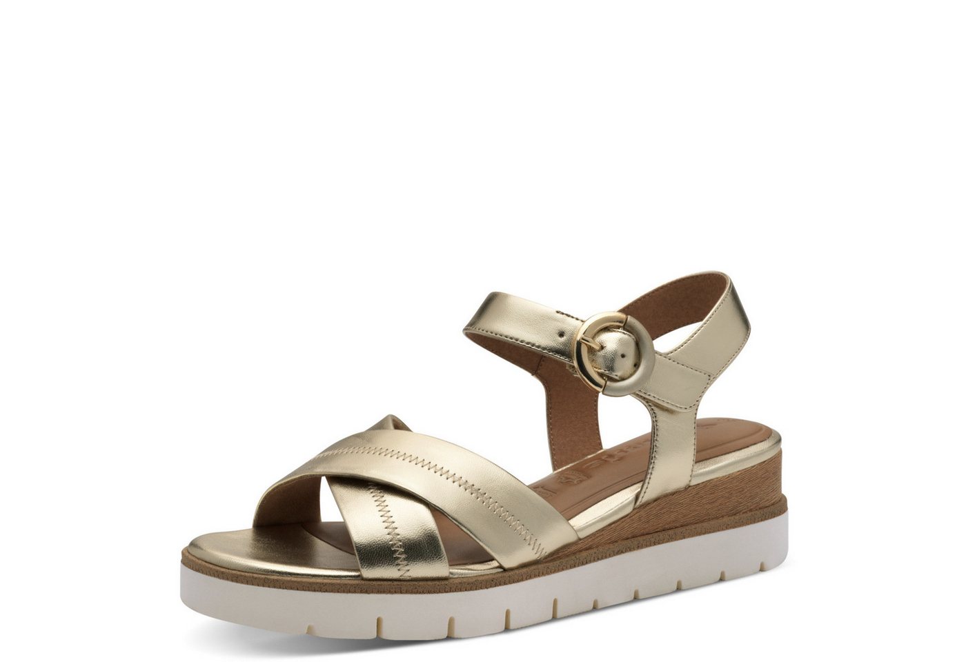 tamaris Keilsandalette, Sommerschuh, Riemchensandale mit Ziernähten (gold)