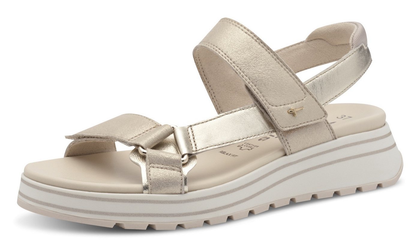 tamaris Keilsandalette, Trekkingsandale, Riemchensandale mit verstellbaren Klettverschlüssen (champagner kombiniert)