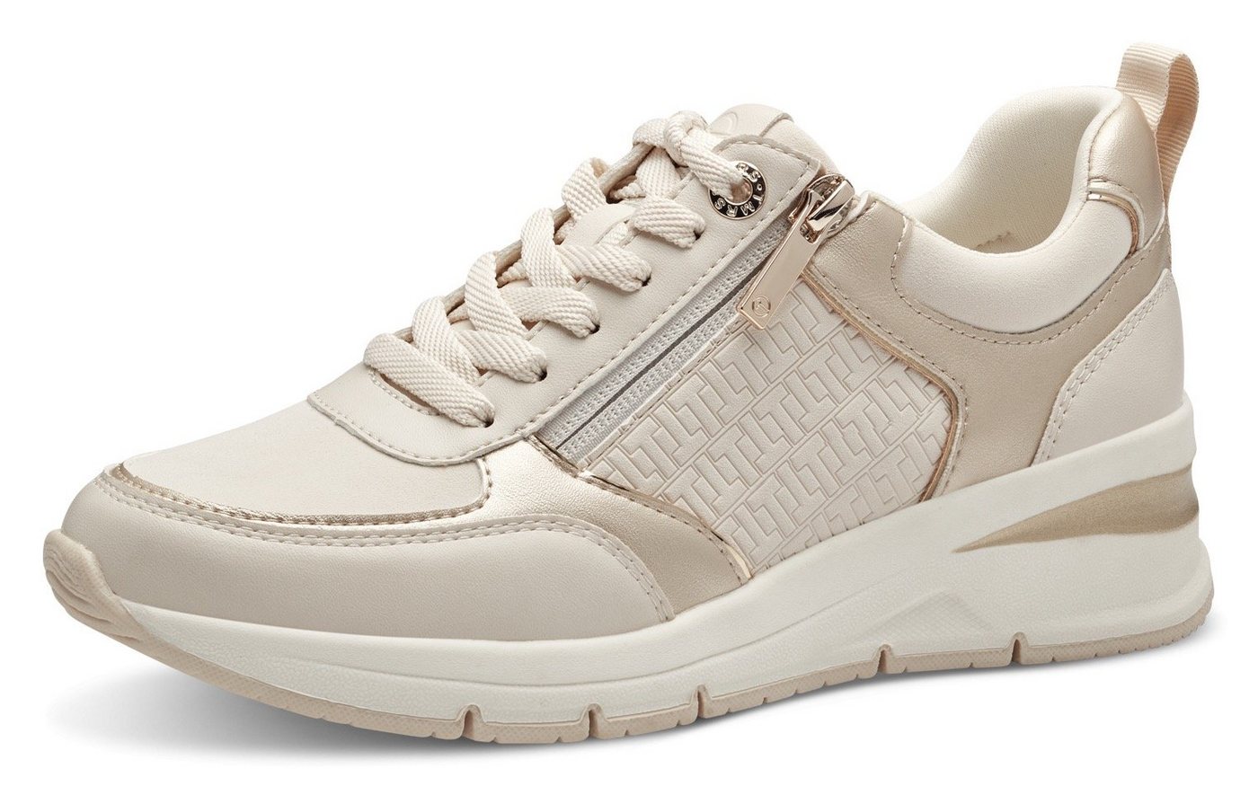 tamaris Keilsneaker, Freizeitschuh, Halbschuh, Schnürschuh mit Außenreißverschluss (beige)