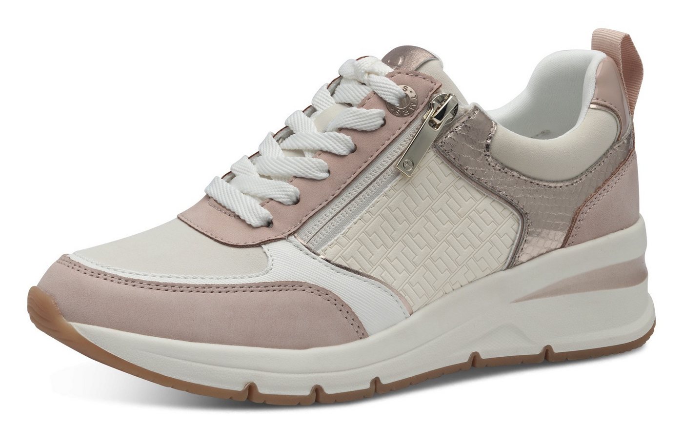 tamaris Keilsneaker, Freizeitschuh, Halbschuh, Schnürschuh mit Außenreißverschluss (rosé kombiniert)