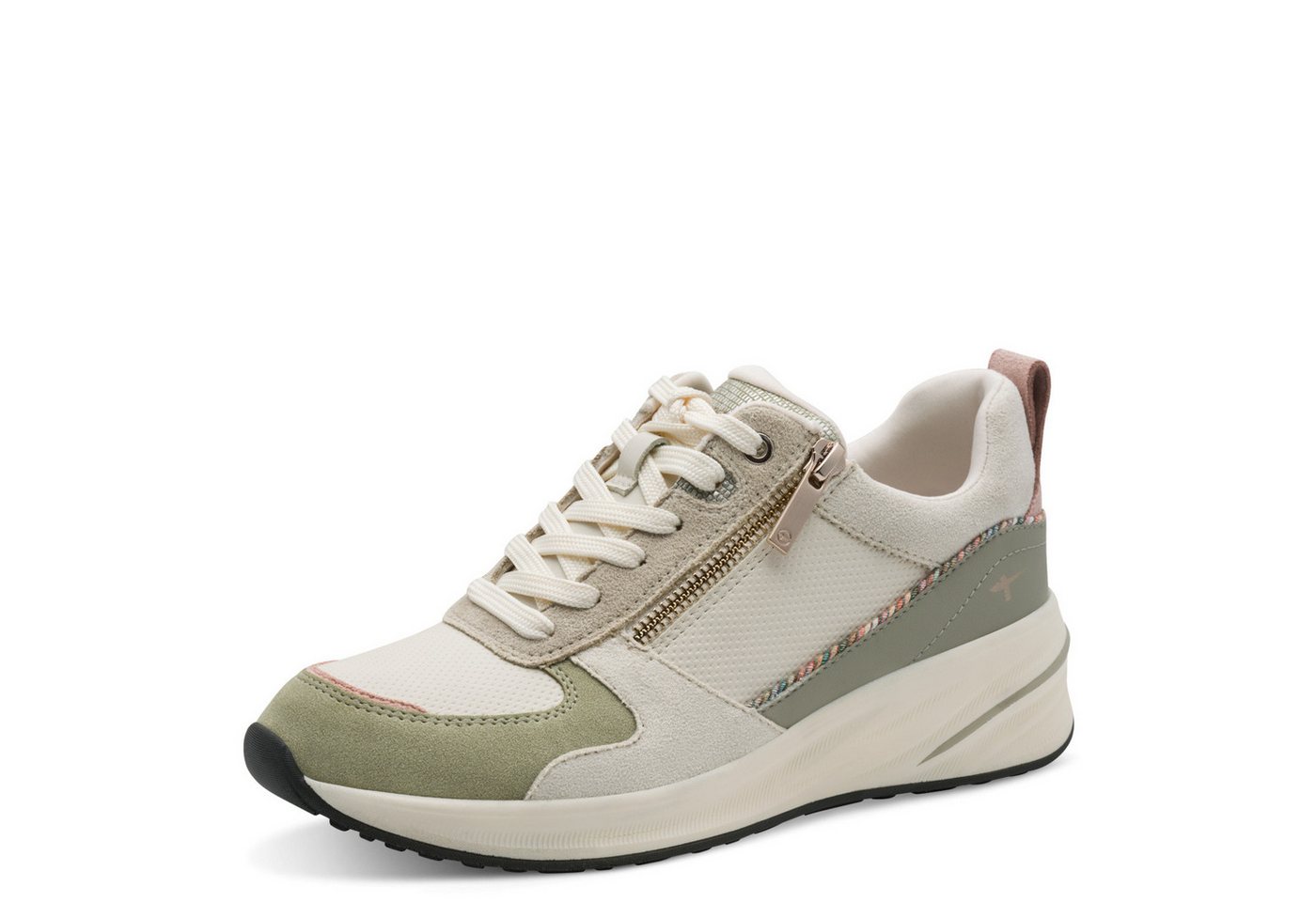 tamaris Keilsneaker, Schnürschuh, Halbschuh, Freizeitschuh mit Außenreißverschluss (grün)