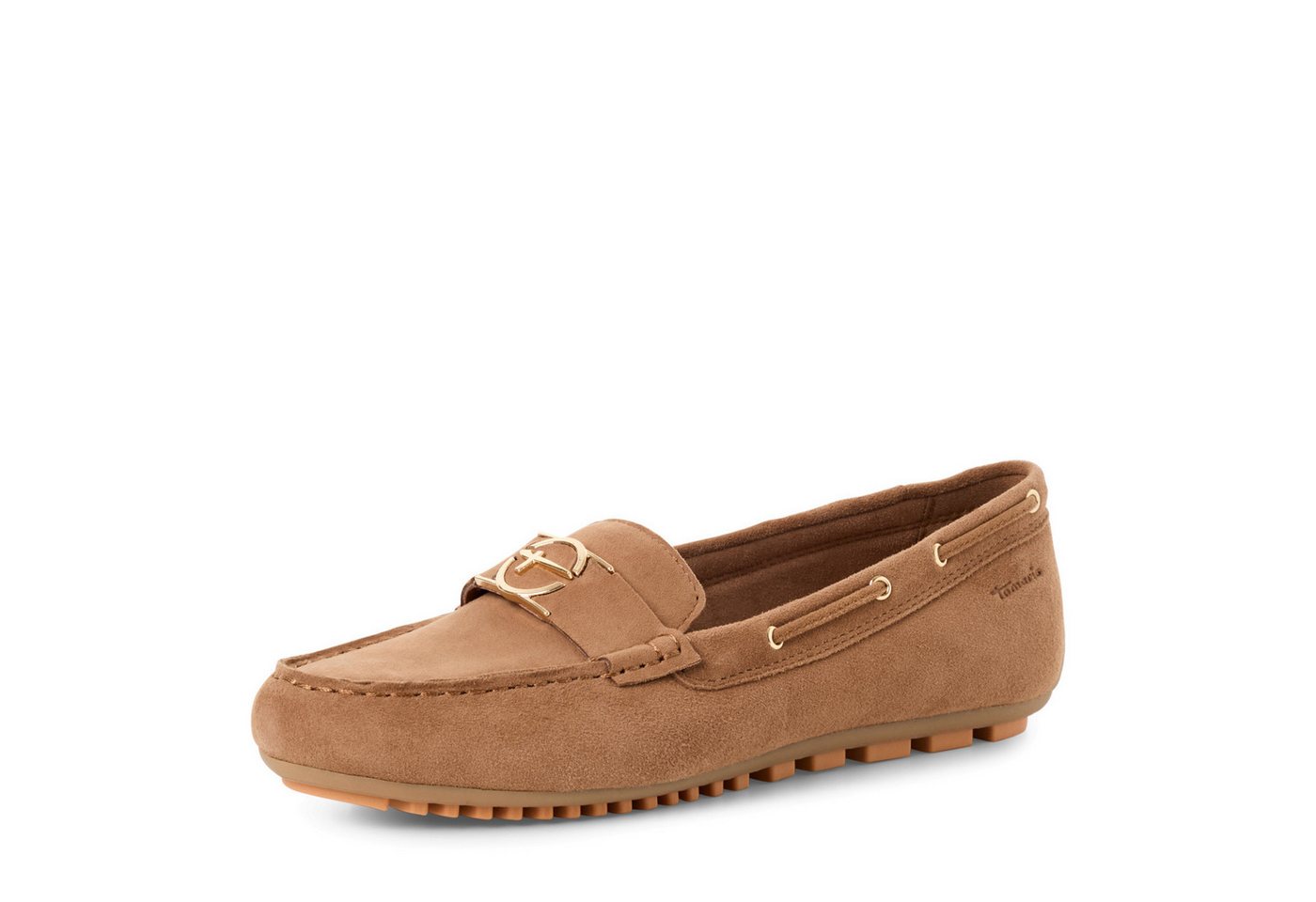 tamaris Mokassin, Slipper, Schlupfschuh, Flats mit Ösen und modischen Durchzügen (braun)