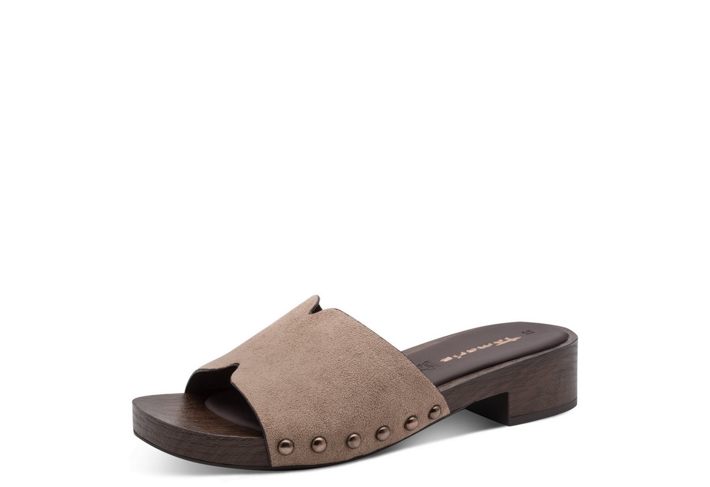 tamaris Pantolette Blockabsatz, Sommerschuh, Schlüpfschuh mit aufgesetzten Nieten (braun)