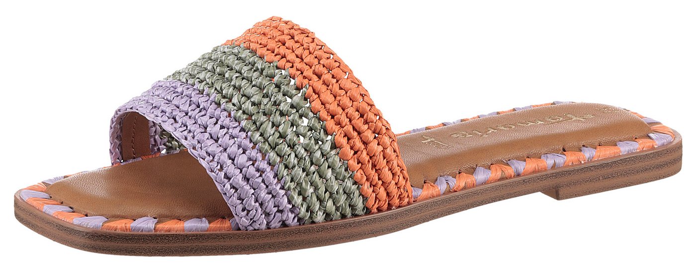 tamaris Pantolette, Blockabsatz, Sommerschuh, Strandschuh, zweifarbige Bast-Umrandung (orange/grün)