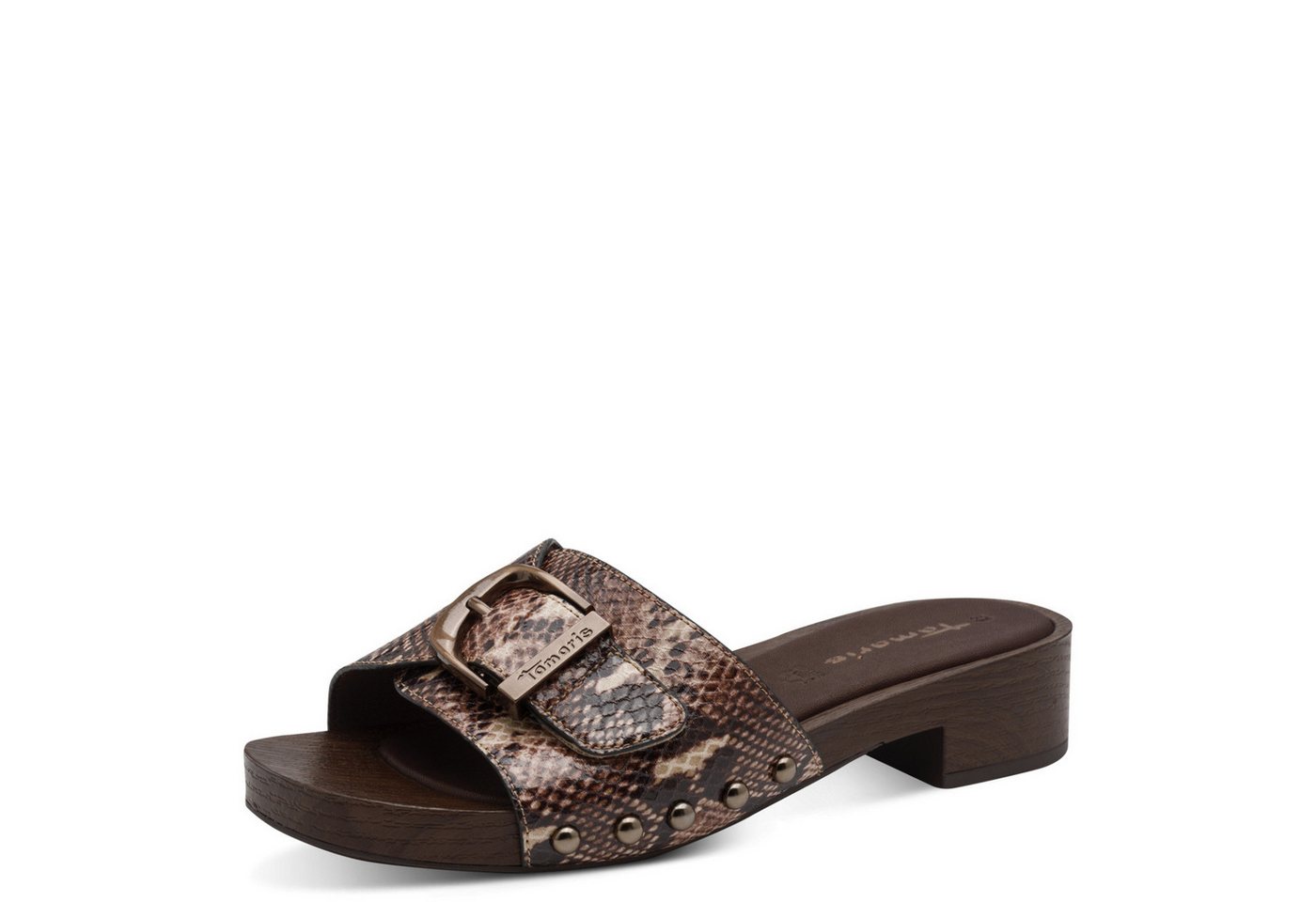 tamaris Pantolette Blockabstz, Sommerschuh mit Klettverschluss unter der Zierschnalle