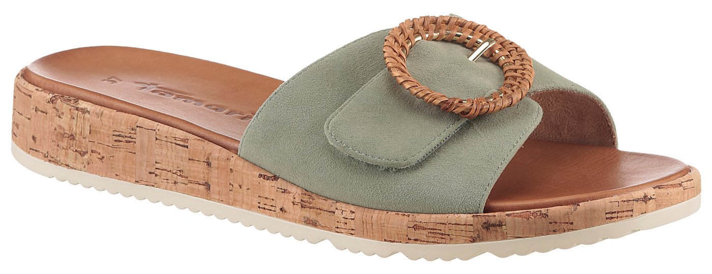tamaris Pantolette Keilabsatz, Sommerschuh, Schlupfschuh mit hübscher Zierschnalle (grün)