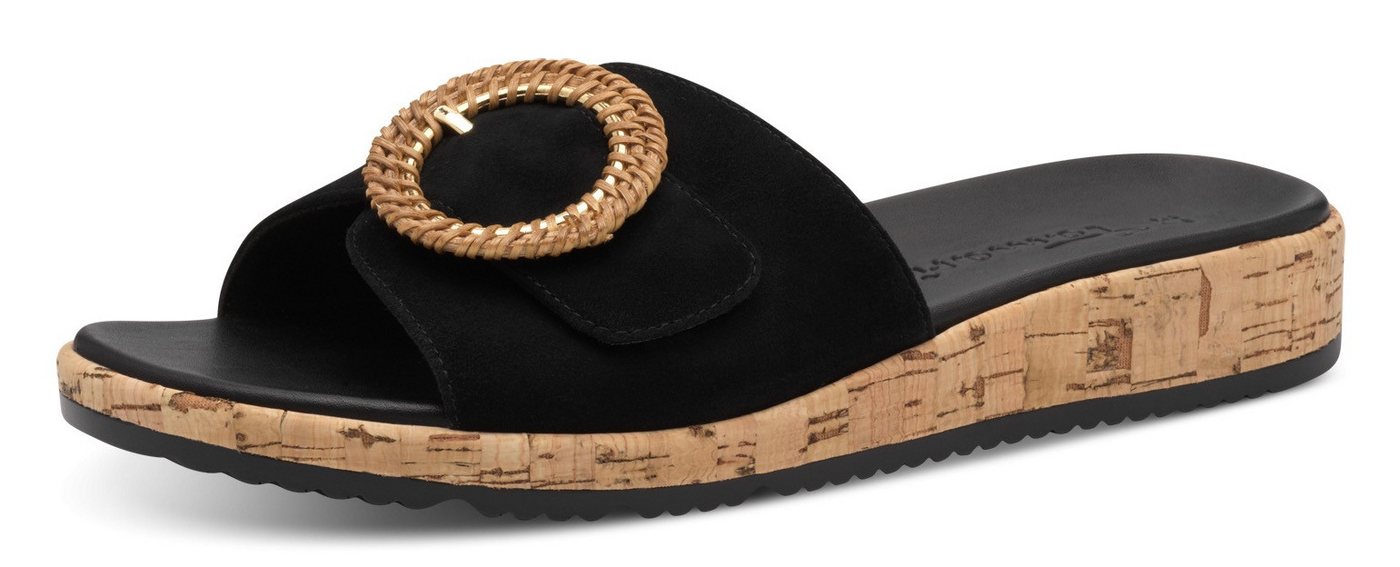 tamaris Pantolette Keilabsatz, Sommerschuh, Schlupfschuh mit hübscher Zierschnalle (schwarz)