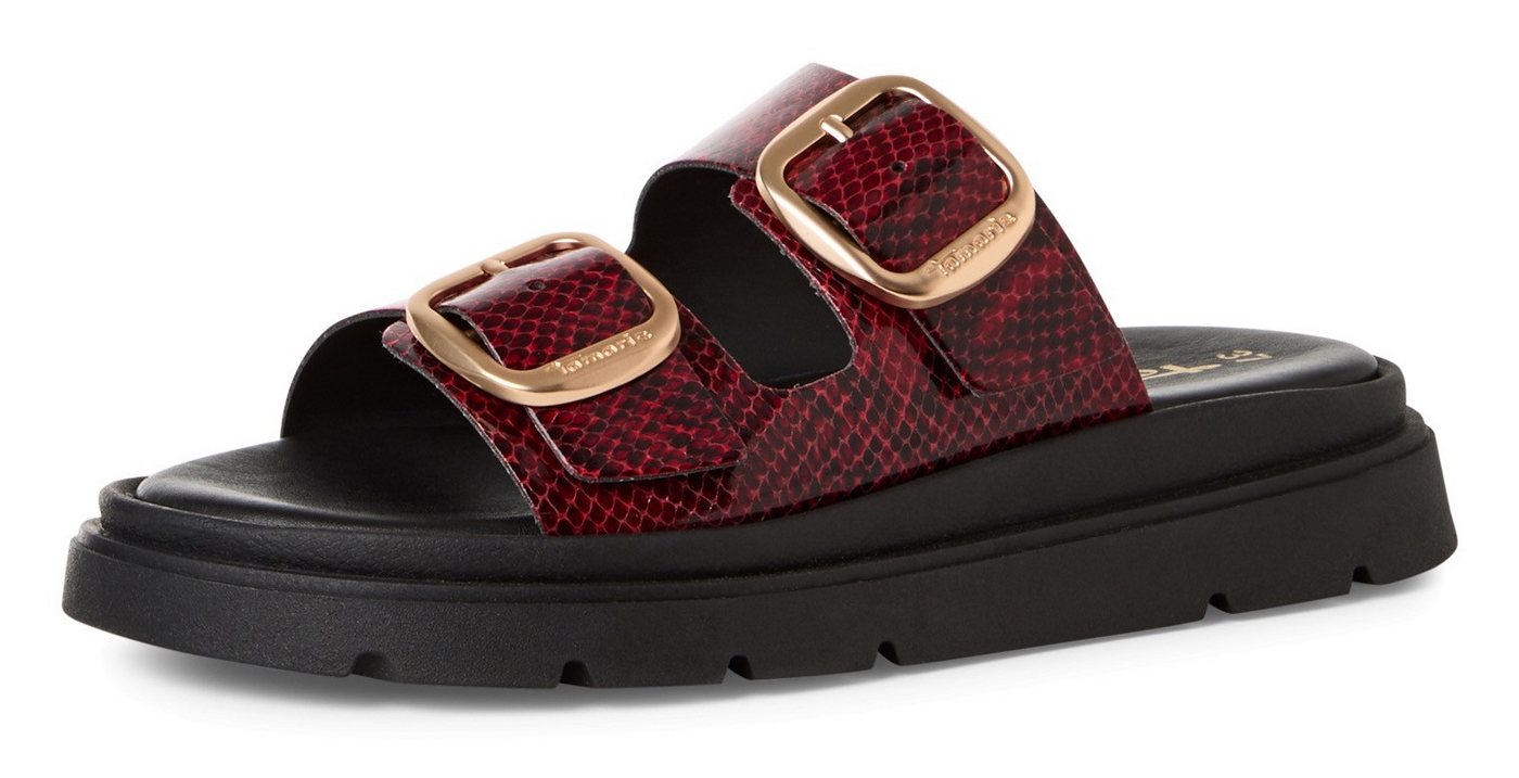tamaris Pantolette, Keilabsatz, Sommerschuh, Schlupfschuh, verstellbare Schnallen (rot)