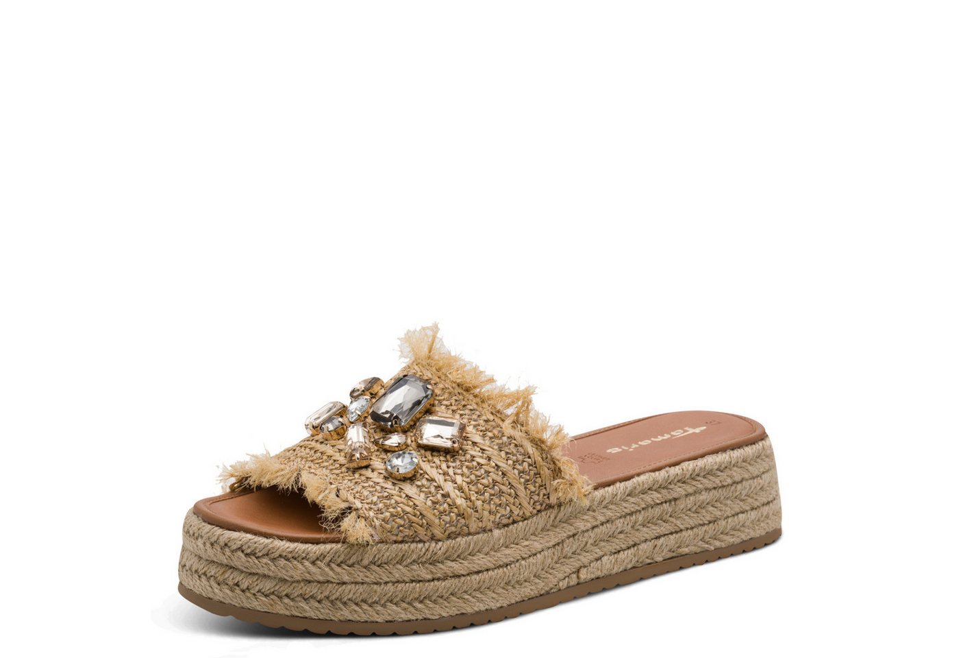 tamaris Pantolette Plateau, Schlüpfschuh, Sommerschuh mit funkelnden Schmucksteine (beige)
