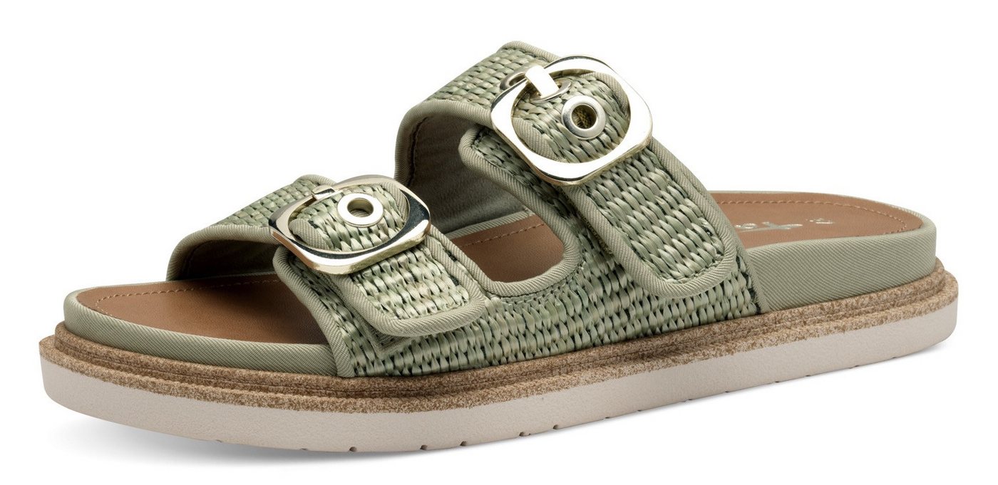 tamaris Pantolette, Plateau, Sommerschuh, Schlappen mit verstellbaren Schnallen (grün)