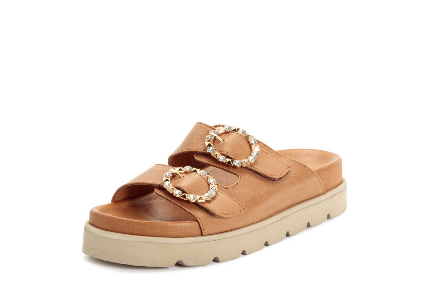 tamaris Pantolette Sommerschuh mit schmuckbesetzten, verstellbaren Schnallen (braun)