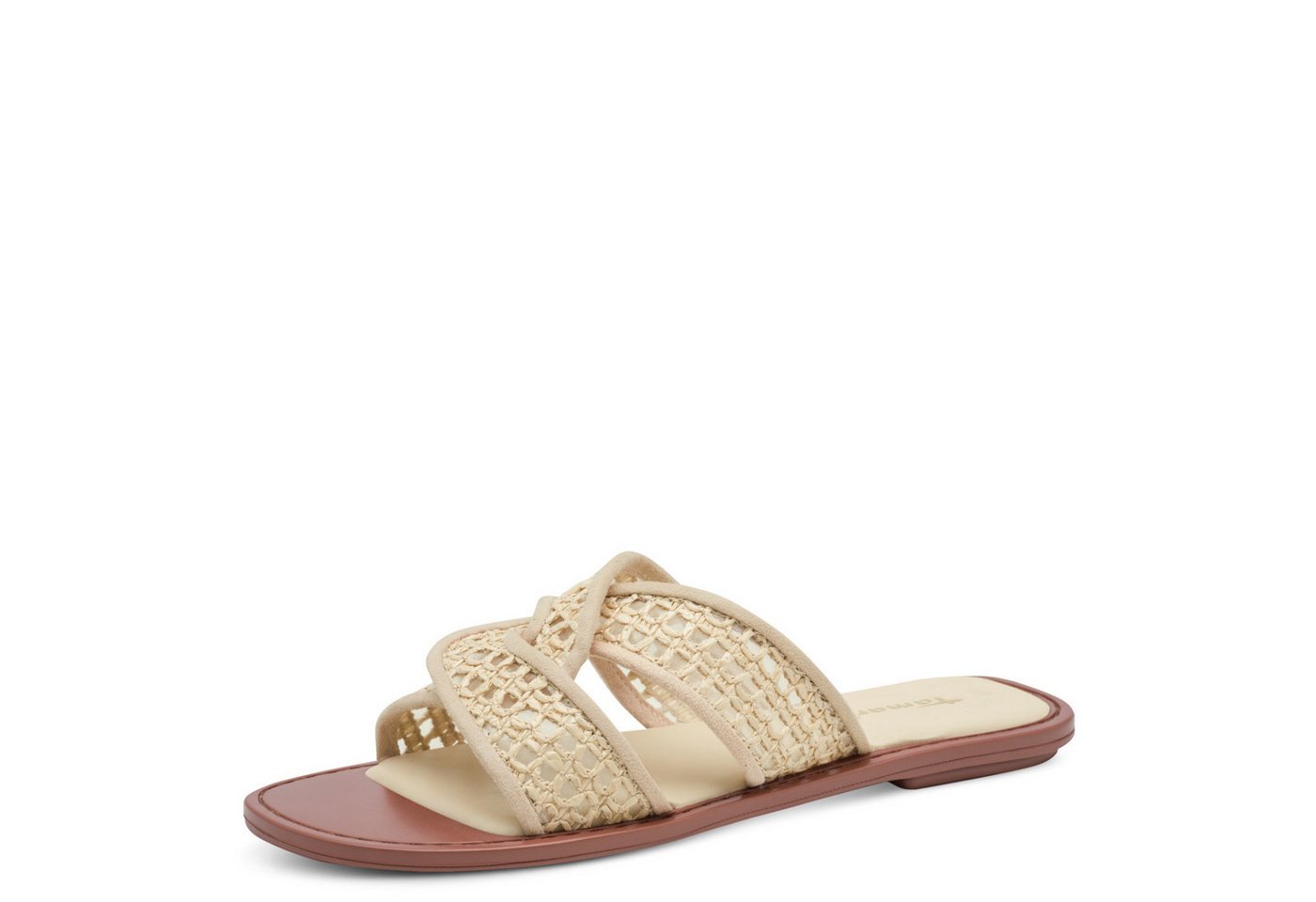 tamaris Pantolette Sommerschuh, Schlüpfschuh, Flat mit Baststickerei