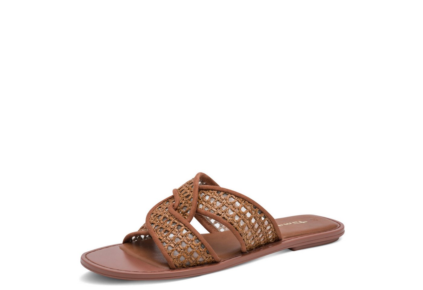 tamaris Pantolette Sommerschuh, Schlüpfschuh, Flat mit Baststickerei (braun)