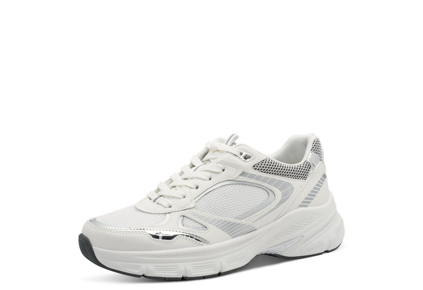 tamaris Plateausneaker, Freizeitschuh, Halbschuh, Schnürer, Details in Metallicoptik (silber/weiß)