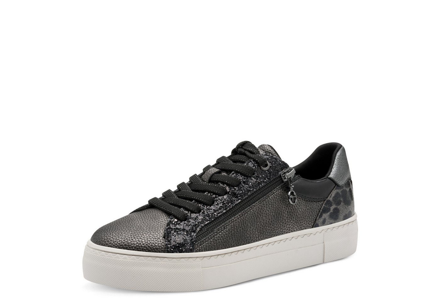 tamaris Plateausneaker, Freizeitschuh, Halbschuh, Schnürer mit Besätzen und Glitzerdetails (silber)