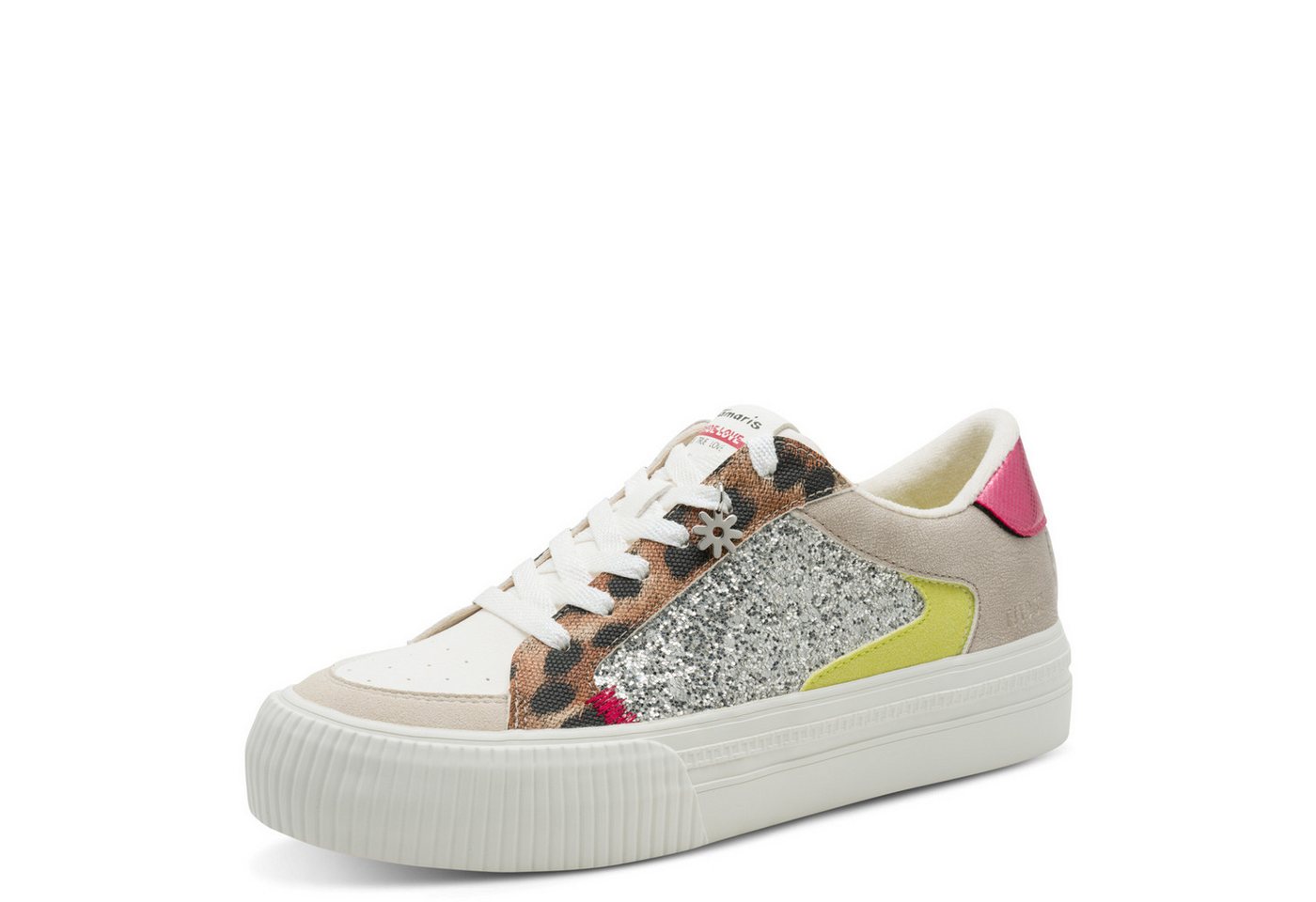 tamaris Plateausneaker, Freizeitschuh, Halbschuh, Schnürer mit Kontrastbesätzen und Glitzer