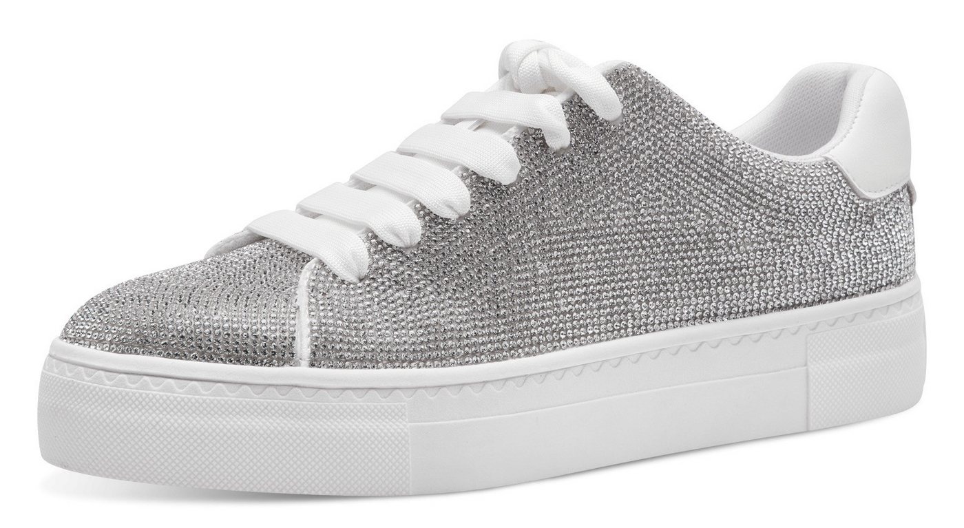 tamaris Plateausneaker, Freizeitschuh, Halbschuh, Schnürschuh im Silber-Glitzer-Look