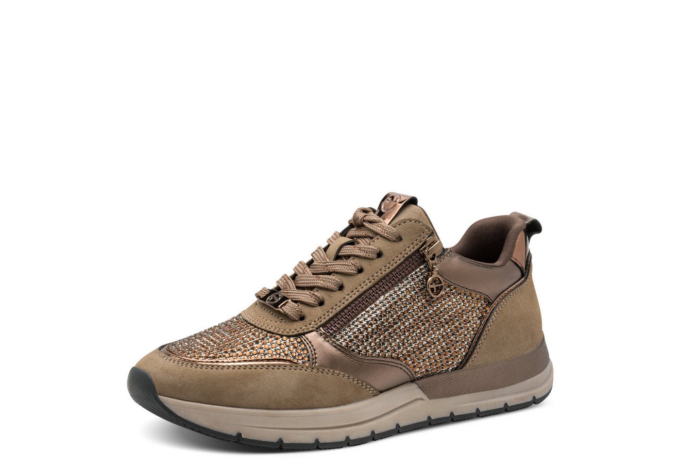 tamaris Plateausneaker, Freizeitschuh, Halbschuh, Schnürschuh in veganer Verarbeitung (beige/gold)