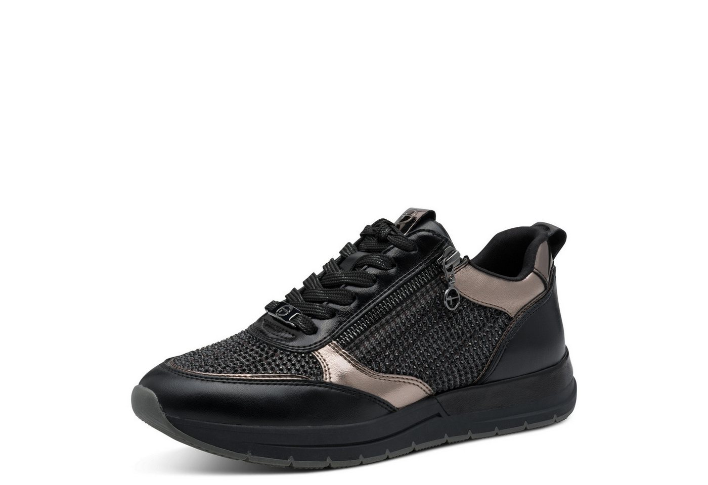 tamaris Plateausneaker, Freizeitschuh, Halbschuh, Schnürschuh in veganer Verarbeitung (gold/schwarz)