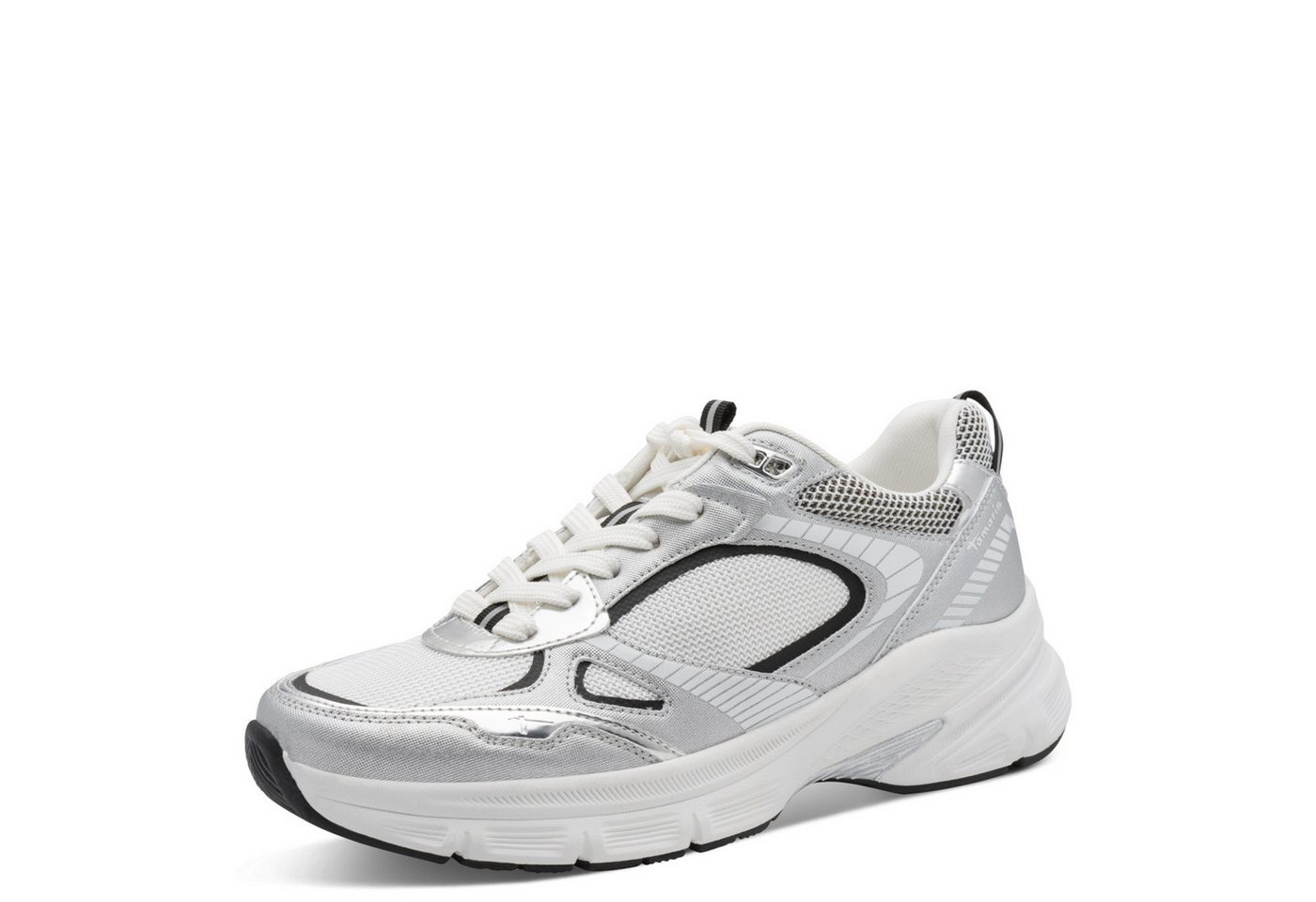 tamaris Plateausneaker, Freizeitschuh, Halbschuh, Schnürschuh mit Besätzen in Metallic-Optik (silber)