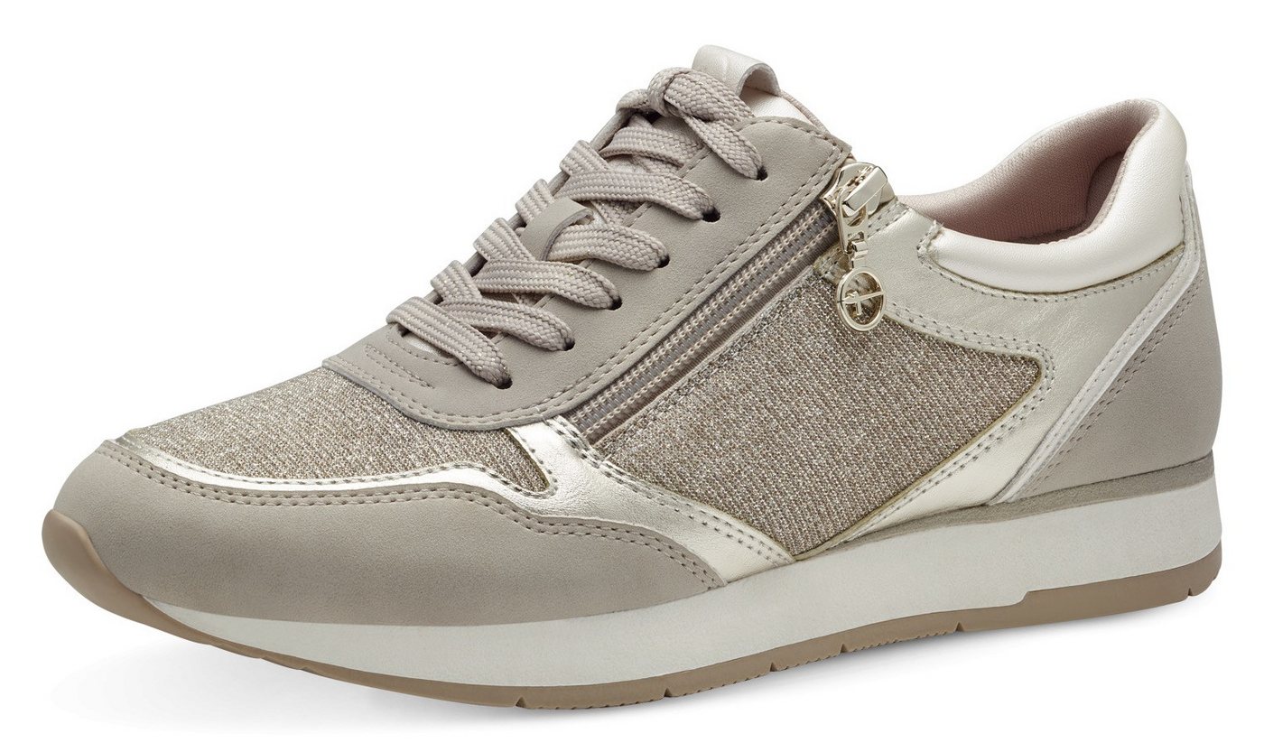tamaris Plateausneaker, Freizeitschuh, Halbschuh, Schnürschuh mit dezenten Metallic-Details (beige)