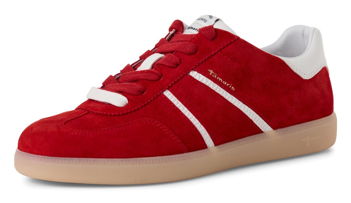 tamaris Plateausneaker, Freizeitschuh, Halbschuh, Schnürschuh mit gepolstertem Schaftrand (rot/weiß)