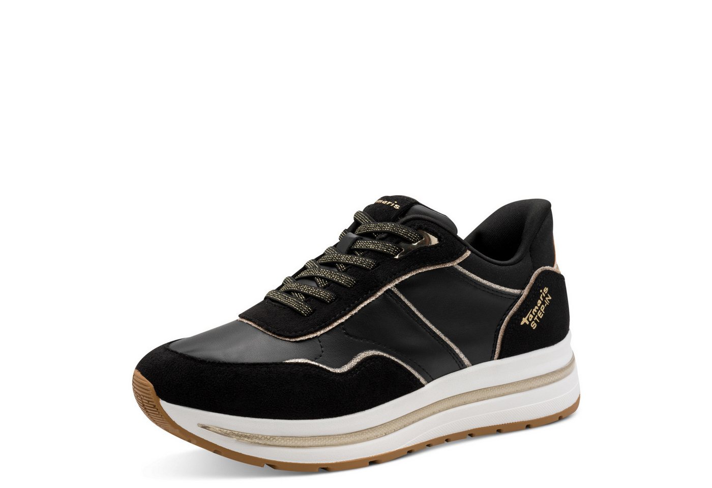 tamaris Plateausneaker, Freizeitschuh, Halbschuh, Schnürschuh mit Kontrast-Paspellierung (schwarz)