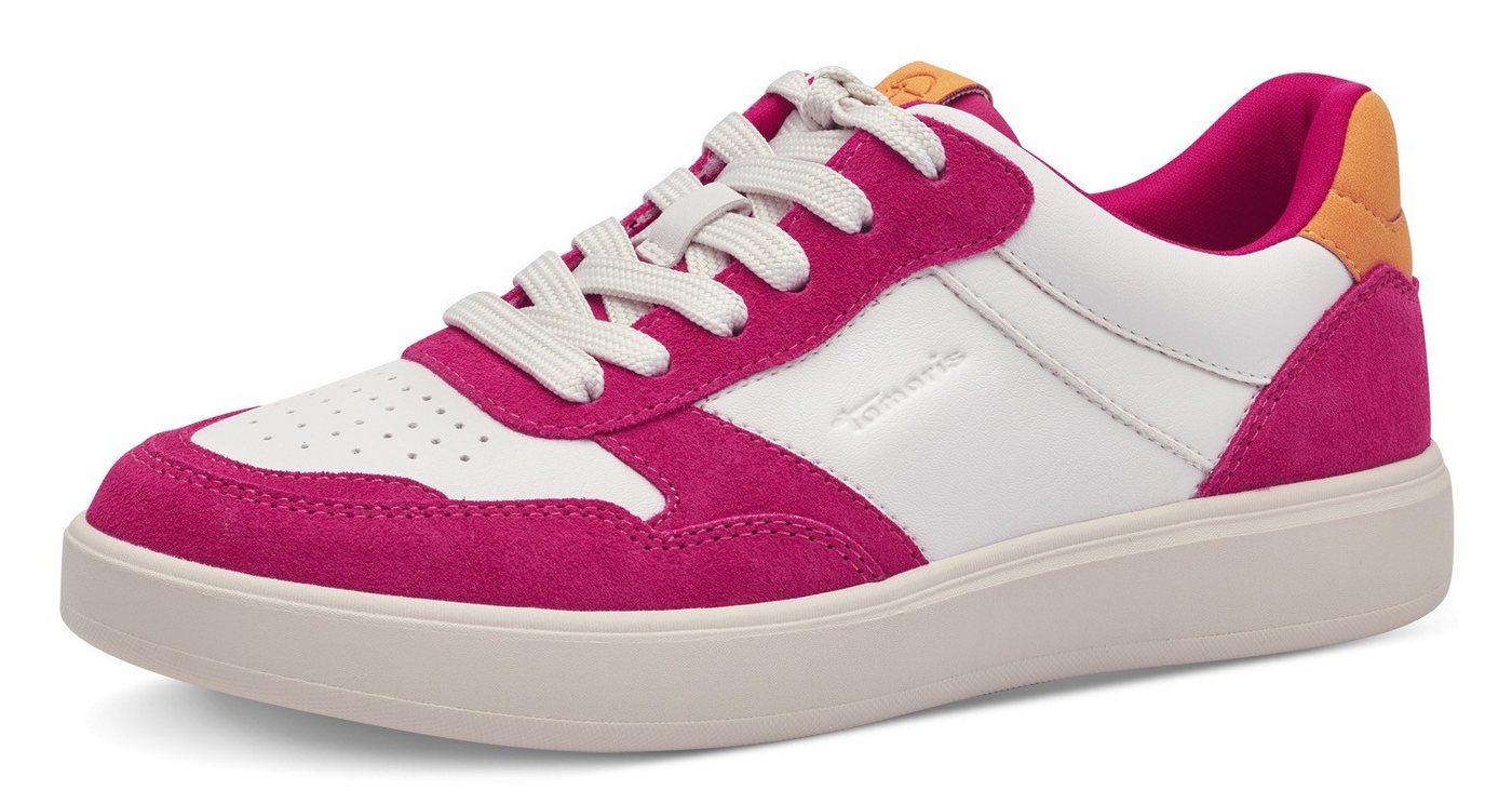 tamaris Plateausneaker, Freizeitschuh, Halbschuh, Schnürschuh mit Kontrastbesätzen (rosa)