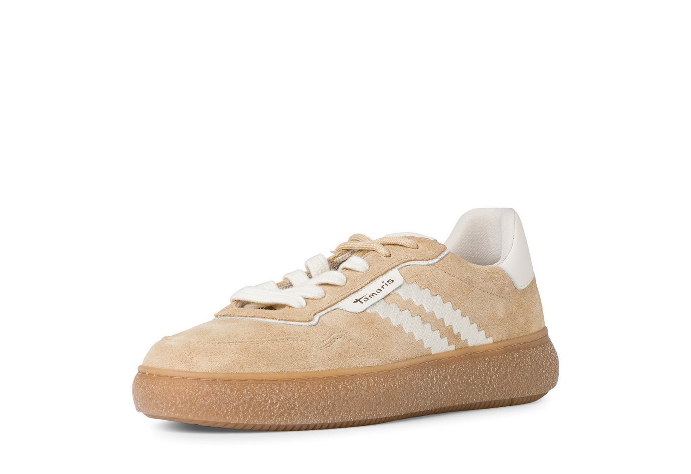 tamaris Plateausneaker, Freizeitschuh, Halbschuh, Schnürschuh mit Kontrastbesatz (beige)