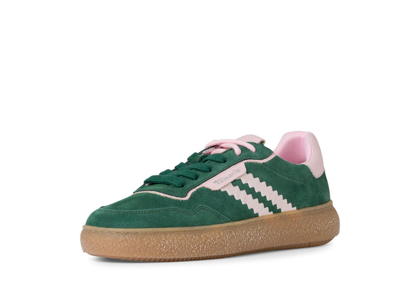 tamaris Plateausneaker, Freizeitschuh, Halbschuh, Schnürschuh mit Kontrastbesatz (grün)