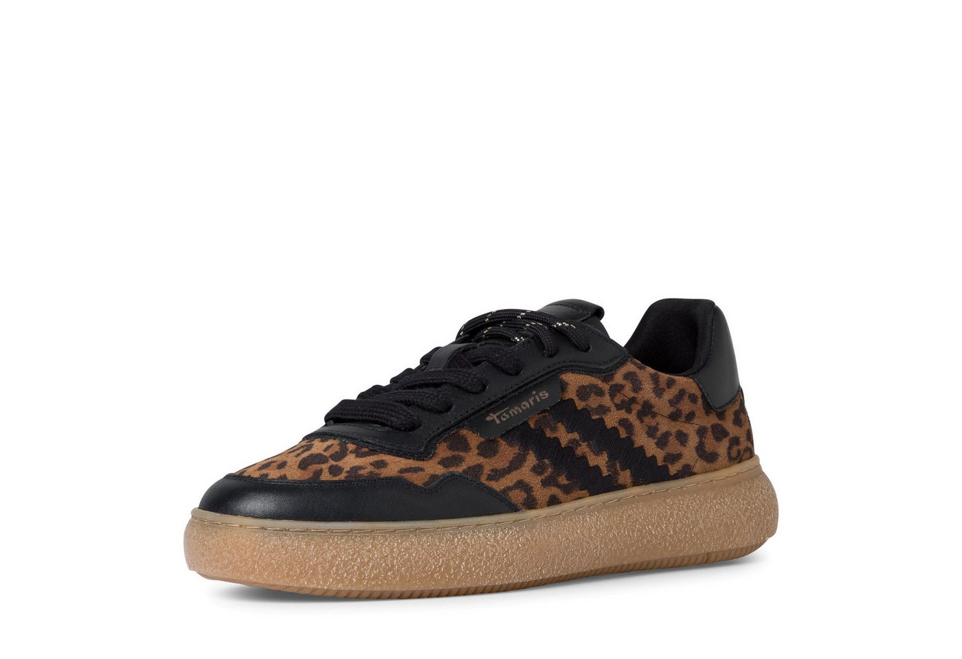 tamaris Plateausneaker, Freizeitschuh, Halbschuh, Schnürschuh mit Kontrastbesatz (leo kombiniert)