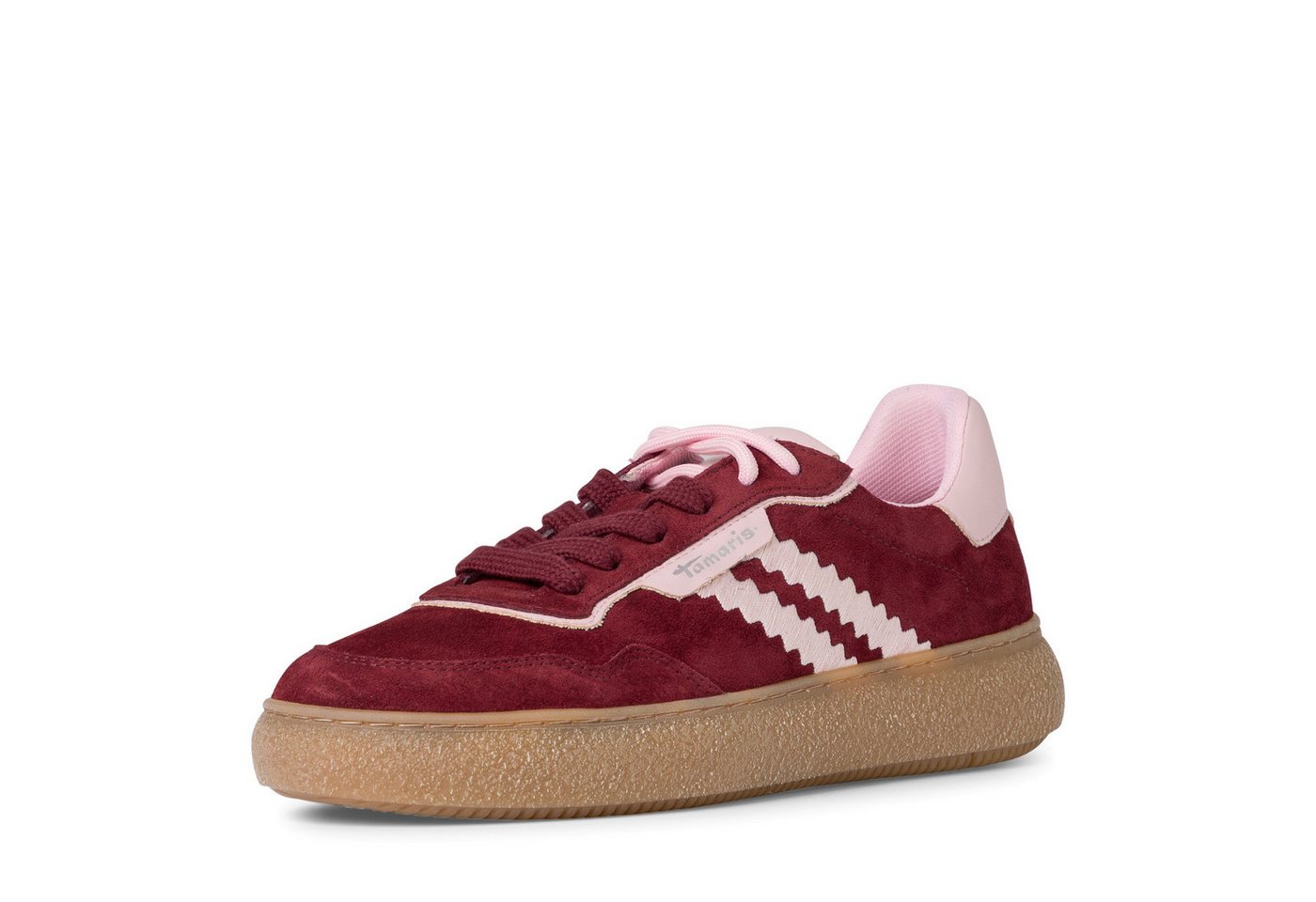 tamaris Plateausneaker, Freizeitschuh, Halbschuh, Schnürschuh mit Kontrastbesatz (rot)