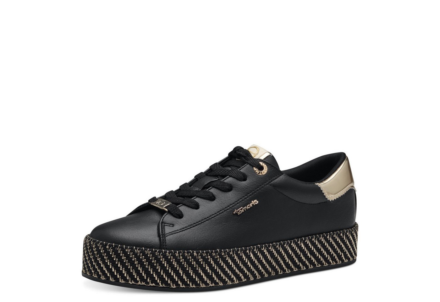 tamaris Plateausneaker, Freizeitschuh, Halbschuh, Schnürschuh mit Textilkordel am Plateau (gold/schwarz)