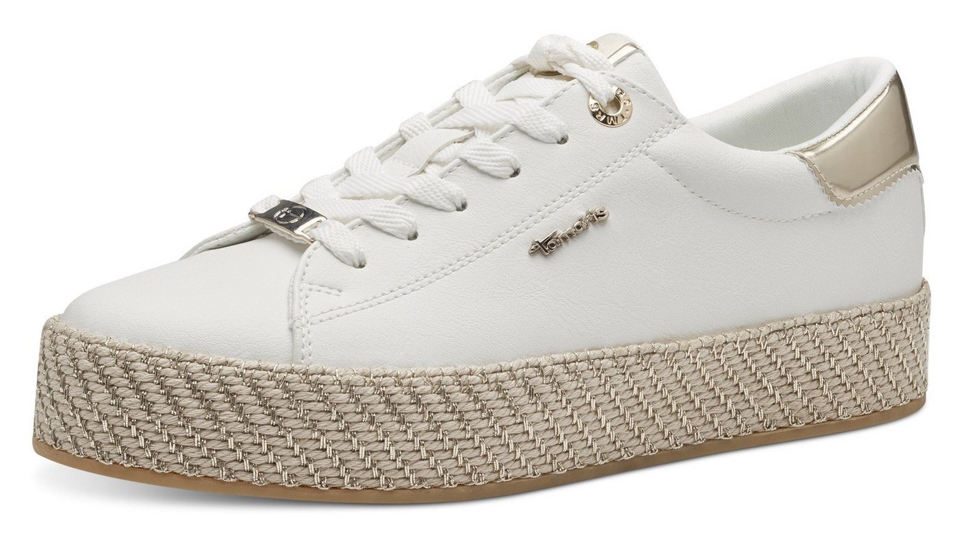 tamaris Plateausneaker, Freizeitschuh, Halbschuh, Schnürschuh mit Textilkordel am Plateau (gold/weiß)