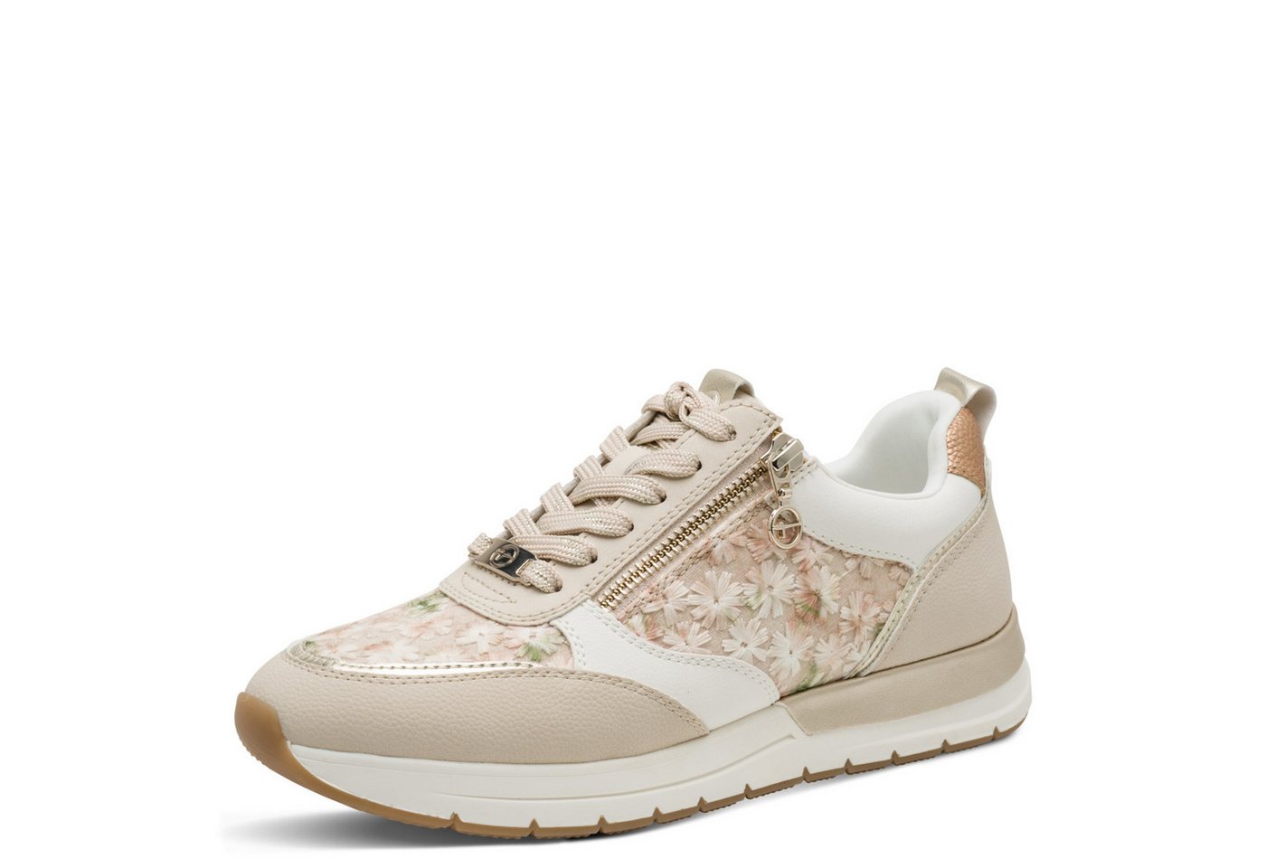 tamaris Plateausneaker, Freizeitschuh, Schnürschuh, Halbschuh mit Reißverschluss außen (beige)