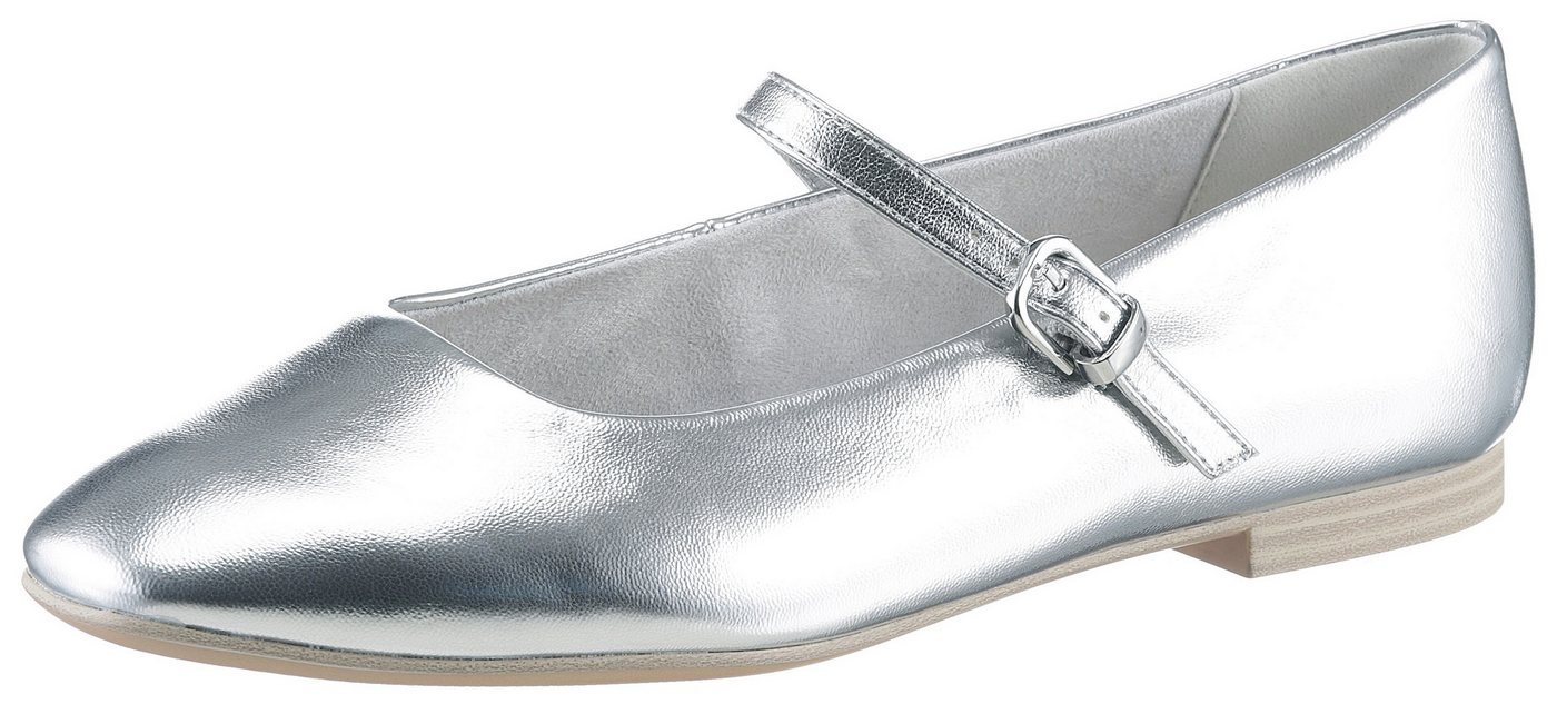 tamaris Riemchenballerina, Blockabsatz, Businessschuh, Flats in veganer Verarbeitung (silber)