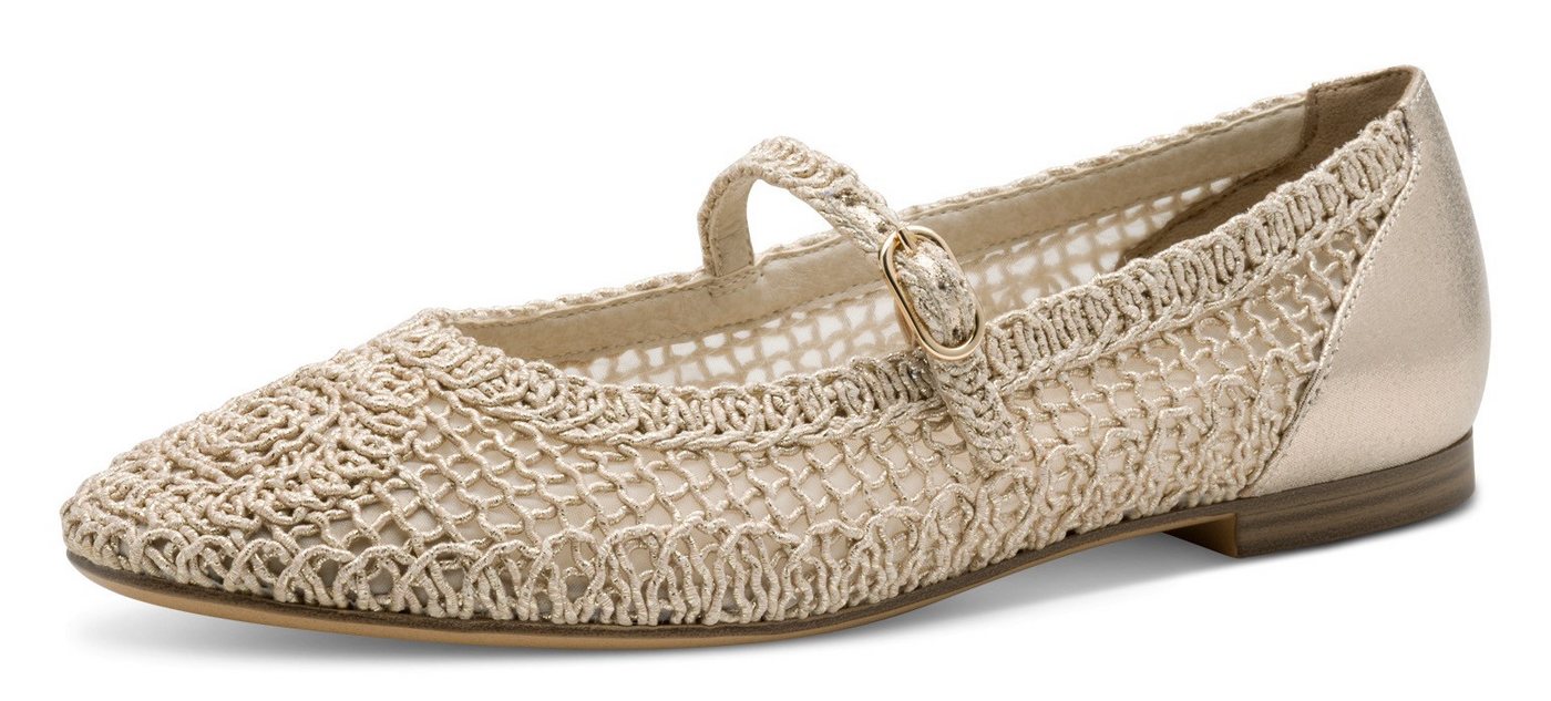 tamaris Riemchenballerina, Blockabsatz, Halbschuh, Frühlingsschuh in modischer Häkeloptik