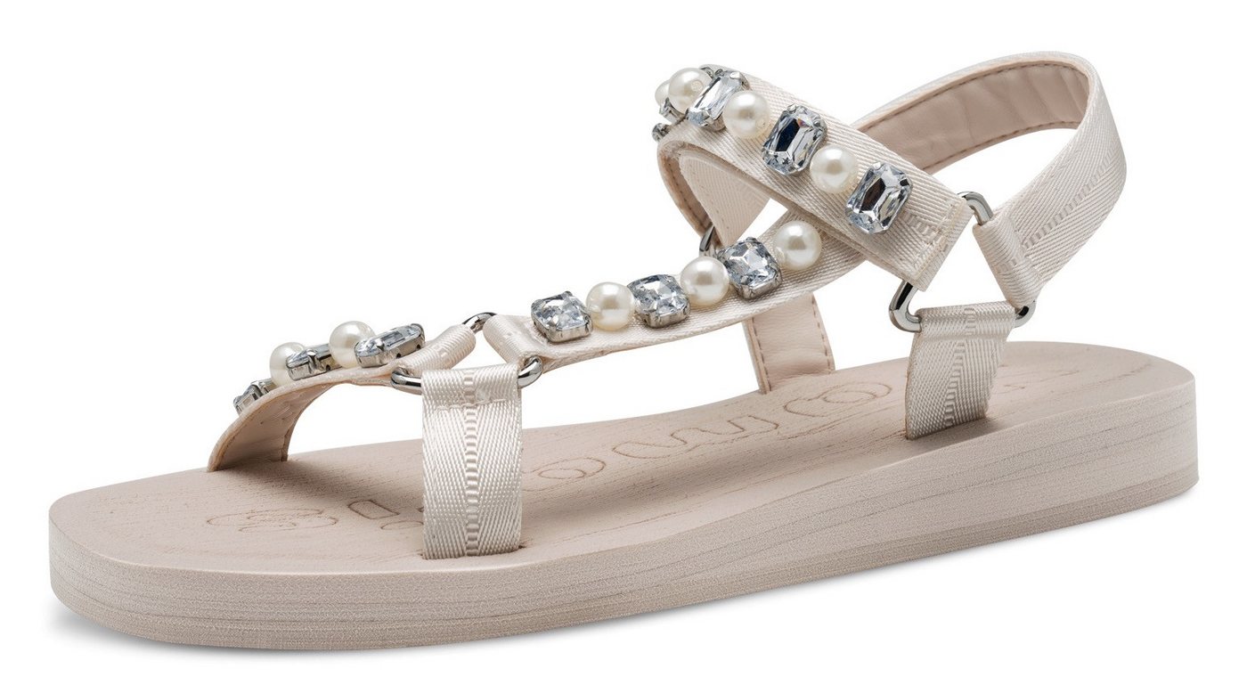 tamaris Riemchensandale, Keilabsatz, Plateau, Sandalette, Sommerschuh mit Schmucksteinen (beige)