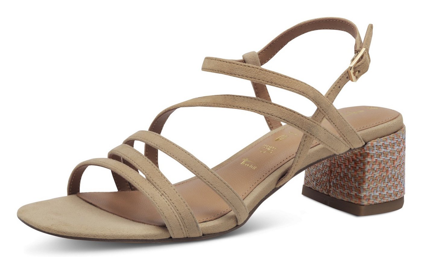 tamaris Sandalette, Blockabsatz, Abendschuh, Sommerschuh mit verstellbarer Schnalle (braun)
