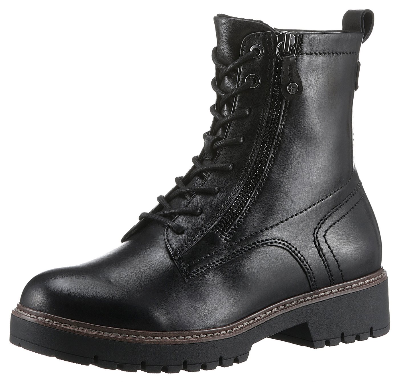 tamaris Schnürboots, Blockabsatz, Schnürstiefelette, Combat-Boots mit Kontrast-Rahmennaht (schwarz)