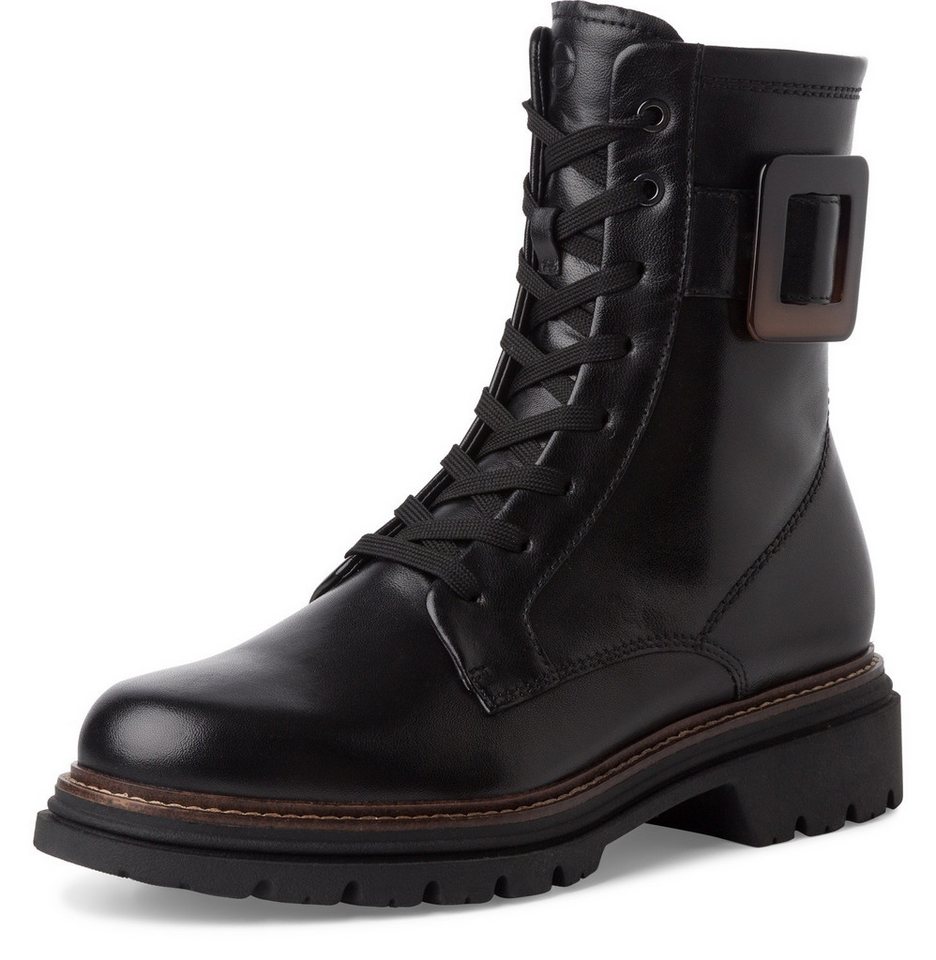 tamaris Schnürboots, Blockabsatz, Schnürstiefelette mit auffälliger Zierschnalle