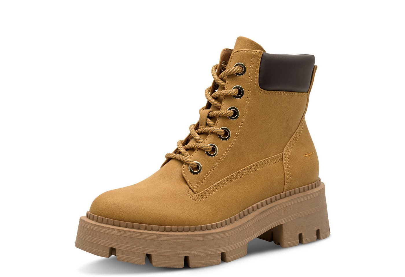 tamaris Schnürboots, Blockabsatz, Schnürstiefelette mit glänzenden Strasssteinen besetzt (braun)