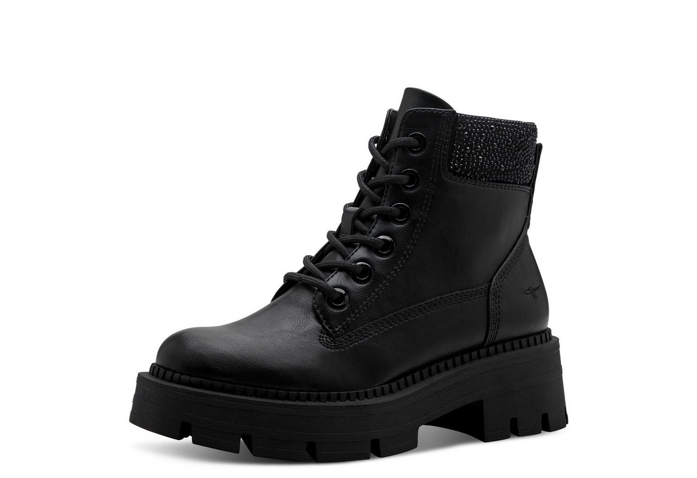 tamaris Schnürboots, Blockabsatz, Schnürstiefelette mit glänzenden Strasssteinen besetzt