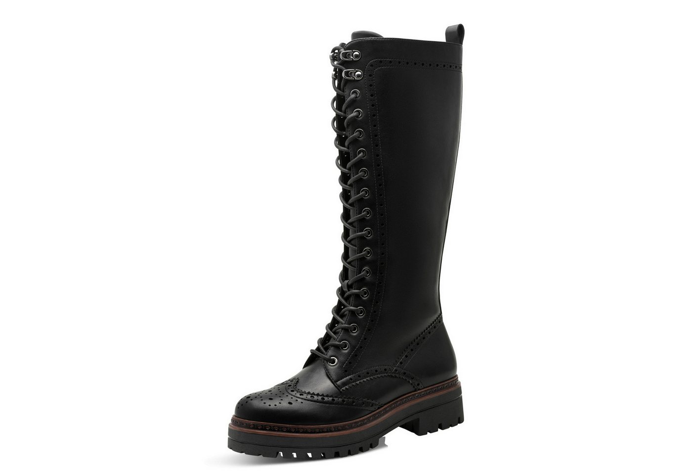 tamaris Schnürstiefel, Blockabsatz, Langschaftstiefel mit trendiger Lyrolochung