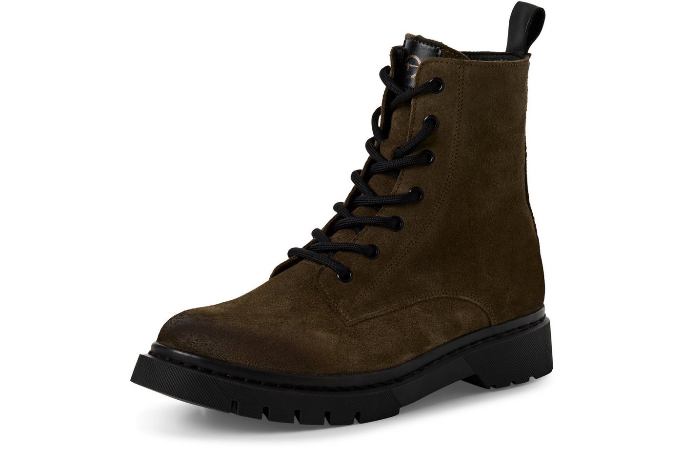 tamaris Schnürstiefelette, Blockabsatz, Schnürboots, Herbstschuh mit Ziernähten (grün)