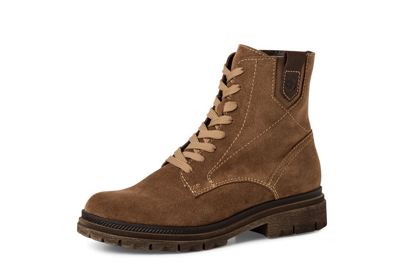 tamaris Schnürstiefelette, Blockabsatz, Schnürboots mit modischen Ziernähten (braun)