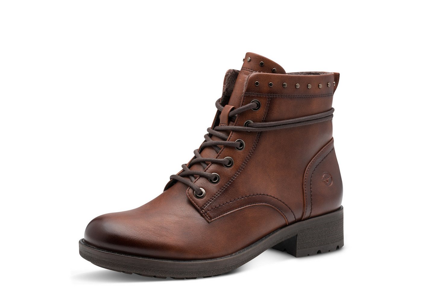 tamaris Schnürstiefelette, Blockabsatz, Schnürboots mit Nieten am Schaftrand besetzt (braun)